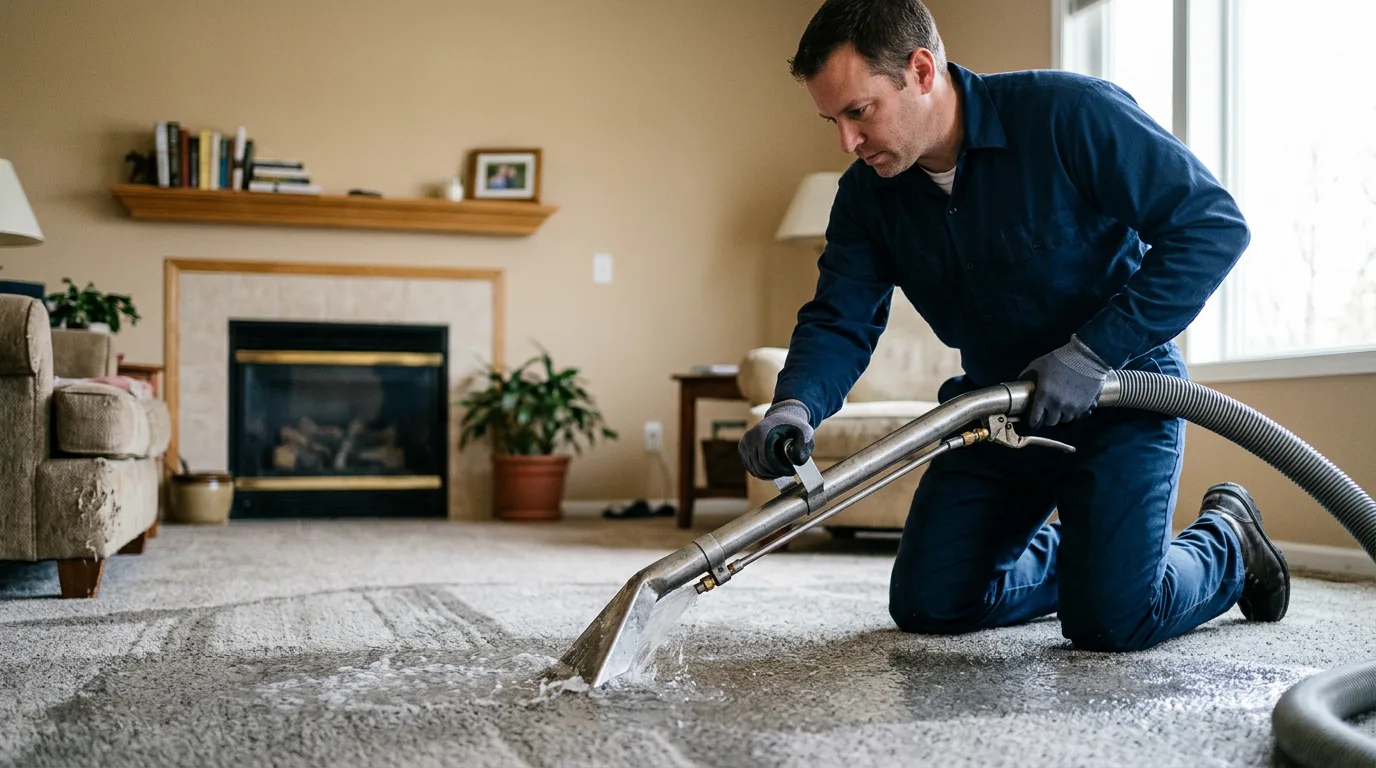 Water damage restoration technician working near Triangle, VA